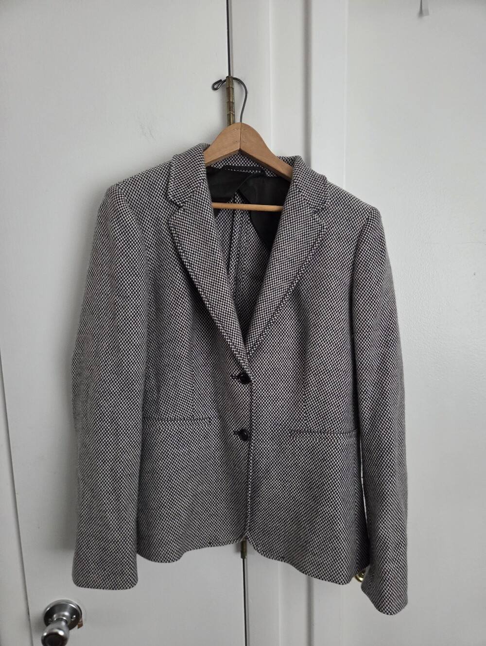 MaxMara Cashmere Wool Gingham Checkered Quiet Luxury Grey Blazer Size 12
